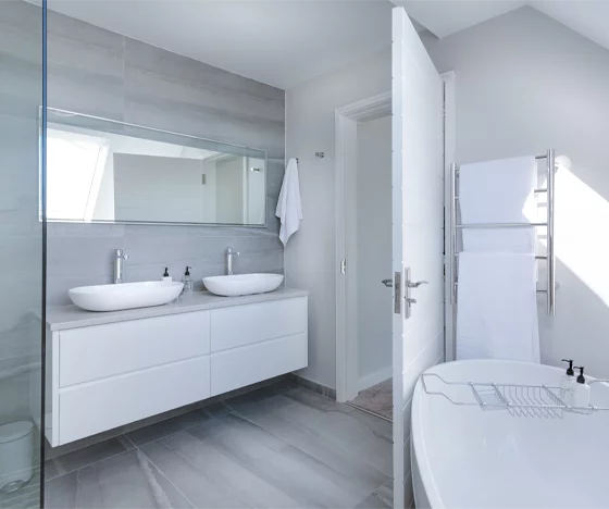 Luxury White Bathroom With A Double Vanity